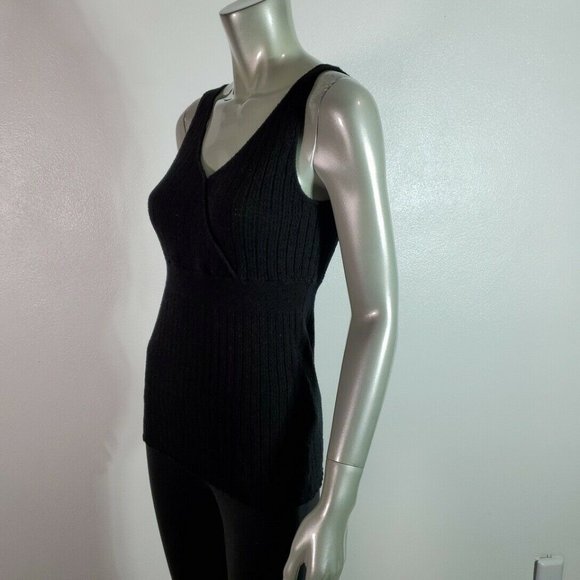 Moussy Empire Waist Knit Top Sz 1 Small Stretch V-Neck Sleeveless Pullover Black - Picture 3 of 6